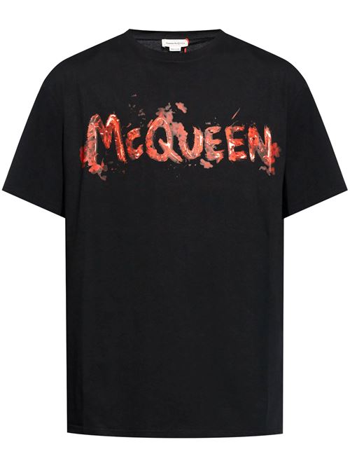 black/red cotton jersey texture logo print Alexander McQueen | 794578QTABO0512